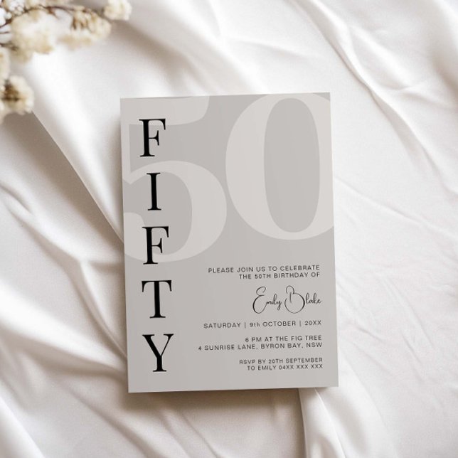 Minimalist Beige Fifty 50th Birthday Party  Invitation (Creator Uploaded)
