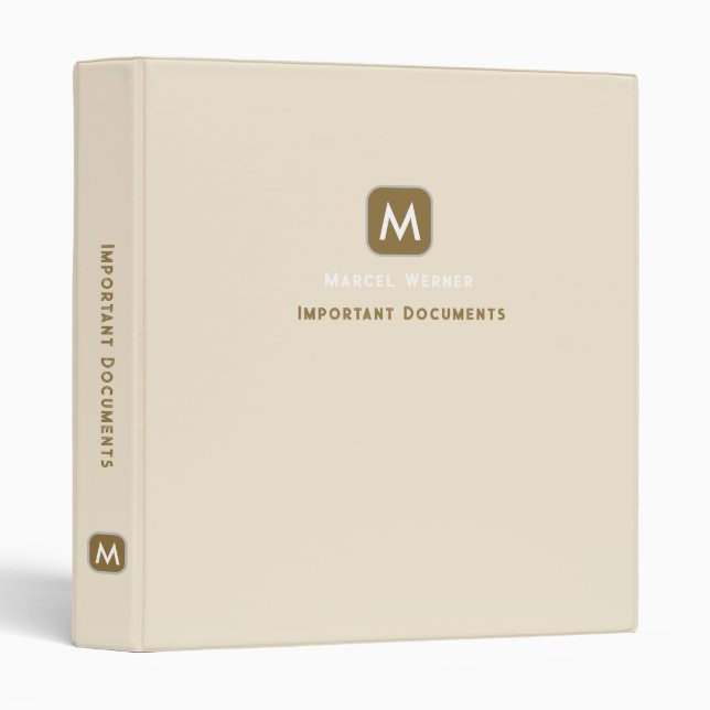 Minimalist Beige Important Documents Organizer  Binder (Front/Spine)