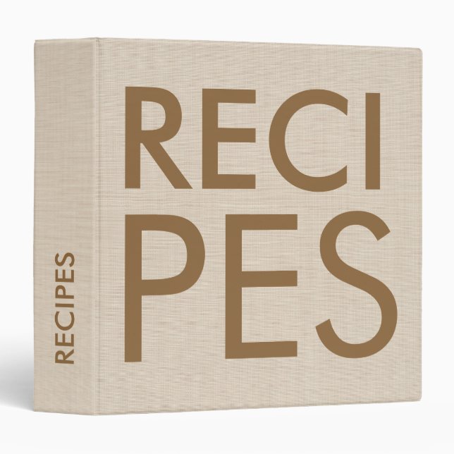Minimalist Beige Linen Bold Typography Recipes Binder (Front/Spine)