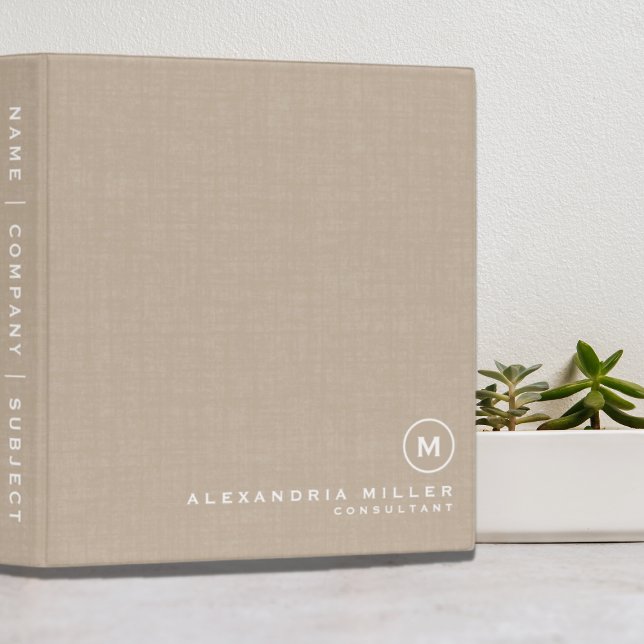 Minimalist Beige Linen Print Name Profession Binder (Creator Uploaded)