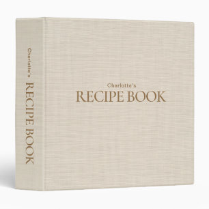 Minimalist Beige Linen Recipe Book Personalized Binder