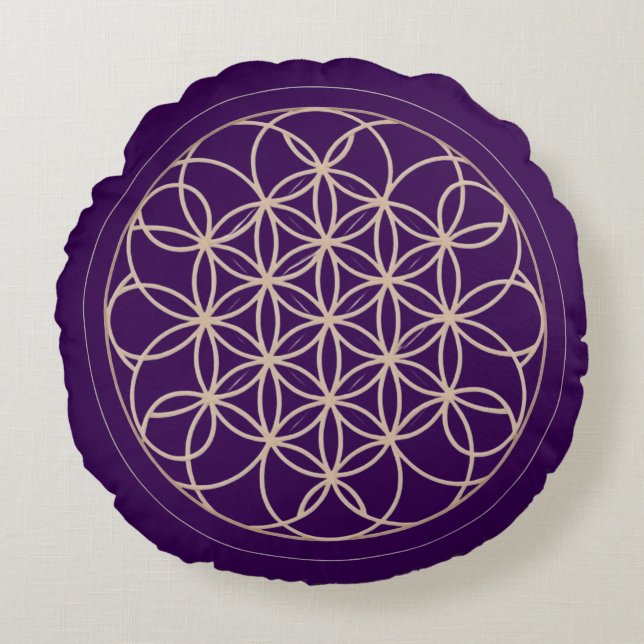 Minimalist Beige Mandala Pattern Round Pillow (Front)