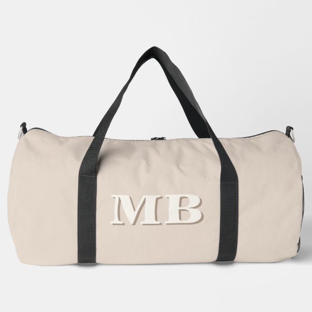 Minimalist Beige Modern Initial Monogram Duffle Bag (Front)