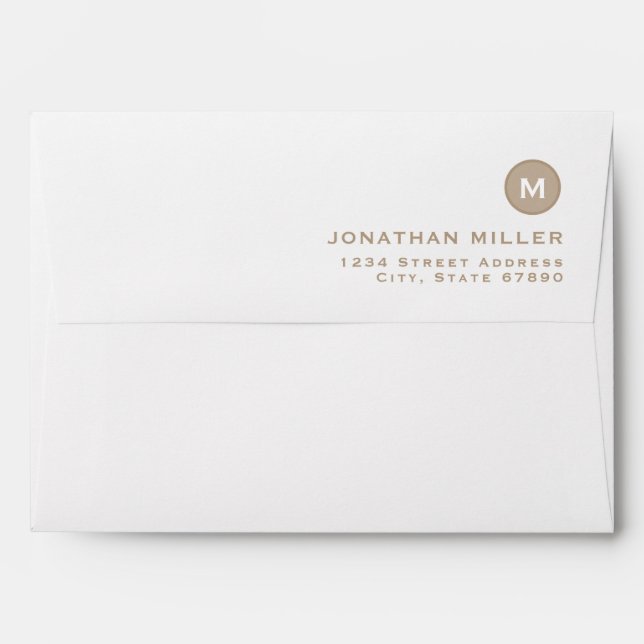 Minimalist Beige Monogram Return Address Envelope (Back (Top Flap))