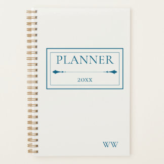 Minimalist Beige & Navy Blue Personalized Monogram Planner