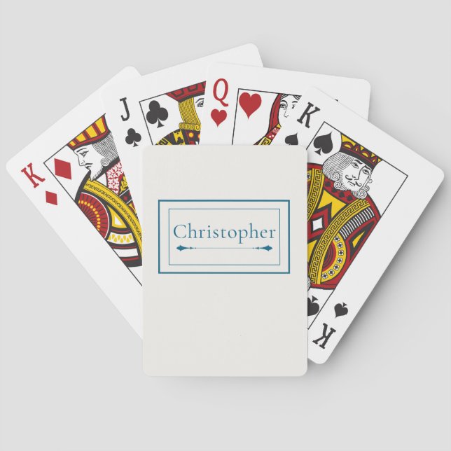 Minimalist Beige & Navy Blue Personalized Monogram Playing Cards (Back)
