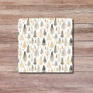 Minimalist Beige Nordic Folk Art Scandi Trees Tile