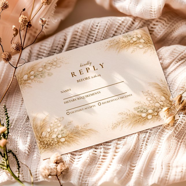 Minimalist Beige Pampas Graduation Party RSVP Card (Creator Uploaded)