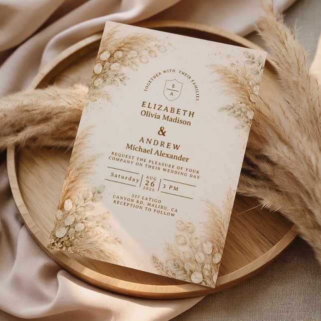 Minimalist Beige Pampas Grass Wedding Invitation (Creator Uploaded)
