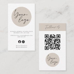 Minimalist Beige QR Code Logo Business Card