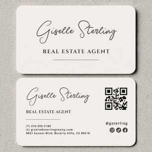 Minimalist Beige Real Estate Agent QR Code Business Card