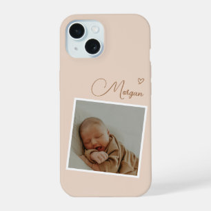 Minimalist Beige Script Custom Photo iPhone 15 Case