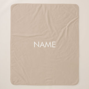 Minimalist beige tan custom name monogram solid sherpa blanket