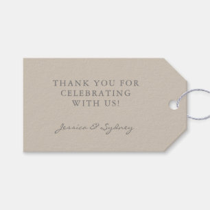 Minimalist Beige Taupe Script Custom Thank You Gift Tags