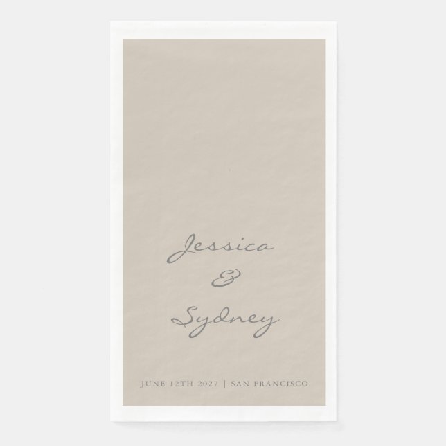 Minimalist Beige Taupe Script Wedding Custom Napkin (Front)