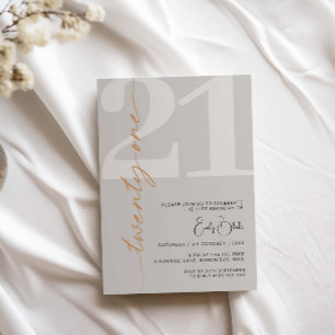 Minimalist Beige Twenty One 21st Birthday Party Invitation