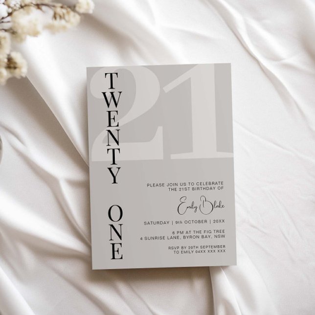 Minimalist Beige Twenty One 21st Birthday Party Invitation (Creator Uploaded)