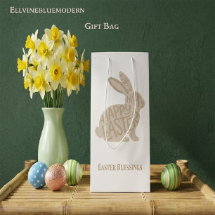 Minimalist Beige Typography Easter Rabbit Medium Gift Bag