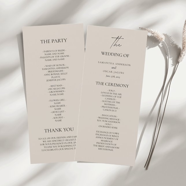 Minimalist Beige Wedding Ceremony Program  (Creator Uploaded)