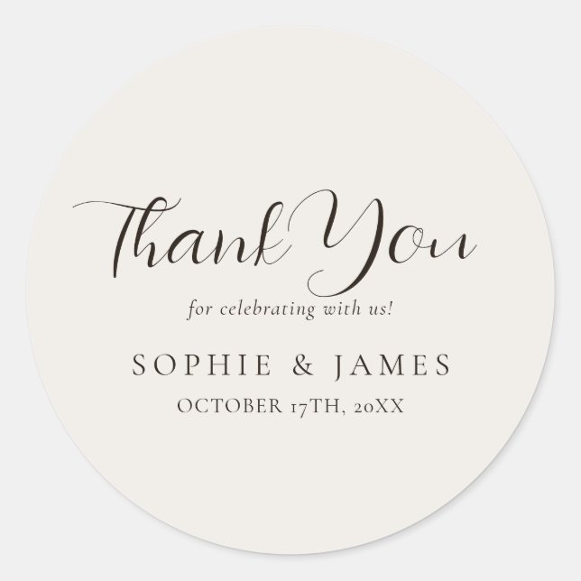 Minimalist Beige Wedding  Classic Round Sticker (Front)