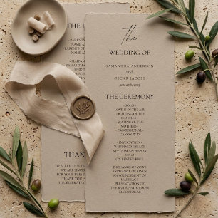 Minimalist Beige Wedding Program Elegant Neutral