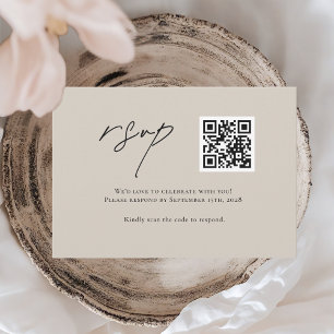 Minimalist Beige Wedding RSVP Card with QR Code