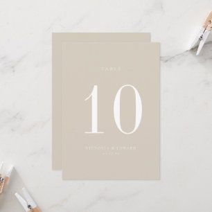 Minimalist Beige Wedding Table Number Card