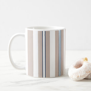 Minimalist beige, white and blue striped  coffee mug