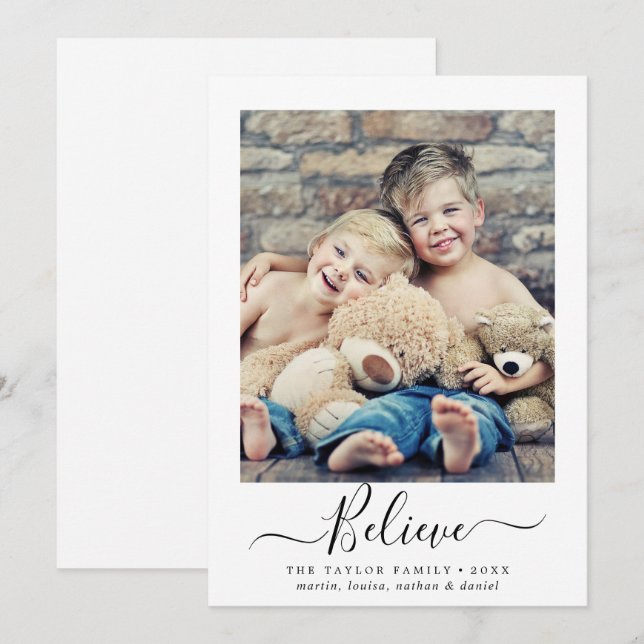 Minimalist Believe Religious Portrait Photo Holiday Card (Front/Back)