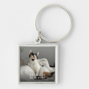 Minimalist Best Cat Mum Ever Custom Pet Photo Keychain
