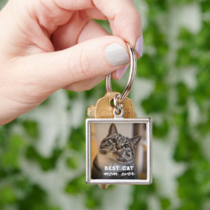 Minimalist Best Cat Mum Ever Custom Pet Photo Keychain