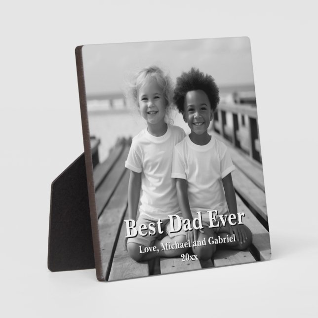 Minimalist Best Dad Ever personalized photos Plaque (Front)