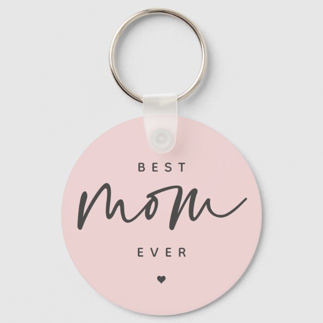 Minimalist Best Mom Ever elegant Script Typography Keychain (Front)