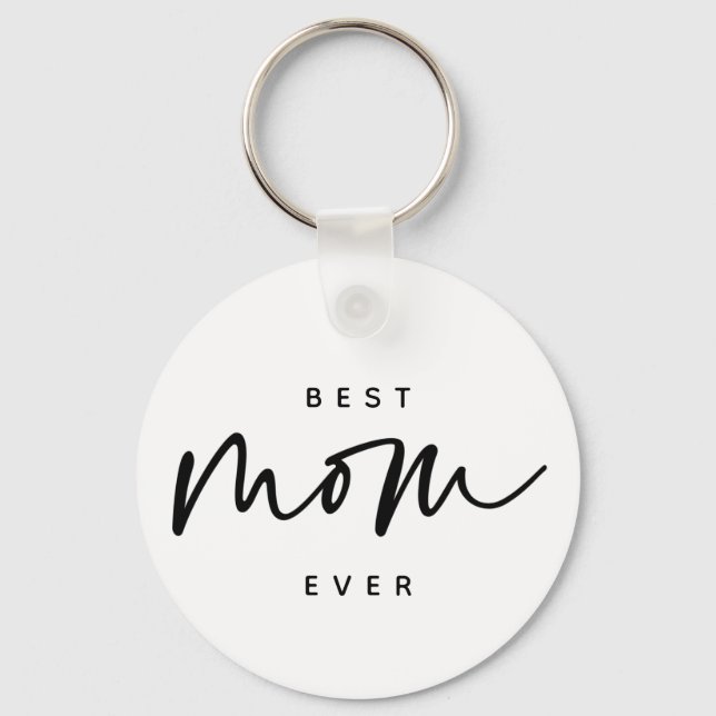 Minimalist Best Mom Ever elegant Script Typography Keychain (Front)