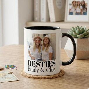 Minimalist Besties Photo and Names Design Two-Tone Coffee Mug