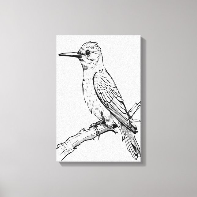 Minimalist Bird Illustration Line Art Canvas Print (Front)