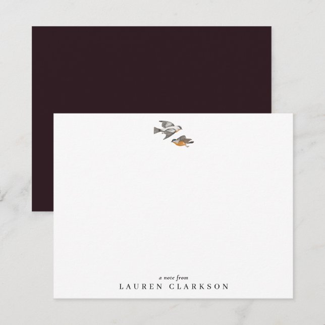 Minimalist Birds Illustration, burgundy note card (Front/Back)