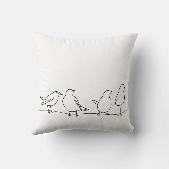 Minimalist Birds on a Wire Line Art on Throw Pillo Throw Pillow (Back)