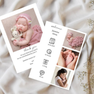 Minimalist Birth Announcement with Photo Collage