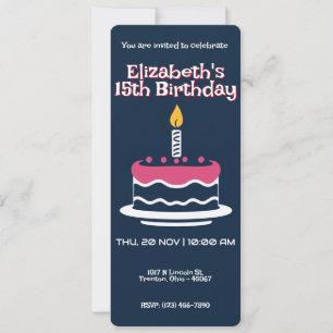 Minimalist Birthday Cake on Dark Blue Background Invitation