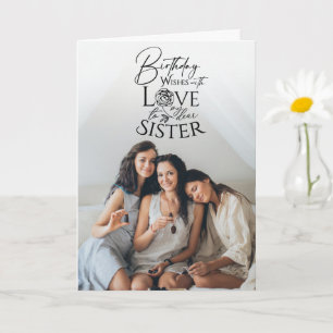Minimalist Birthday Calligraphy Photo Sister Card