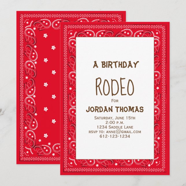 Minimalist Birthday Modern Cute Red Bandana  Invitation (Front/Back)