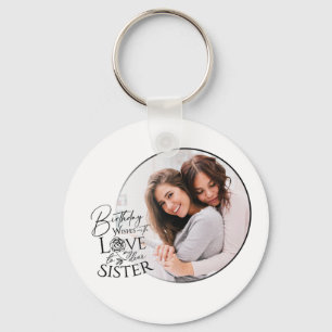 Minimalist Birthday Photo Calligraphy Sister  Keychain