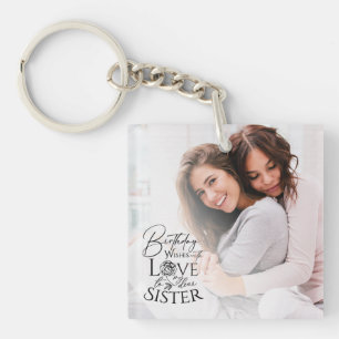 Minimalist Birthday Photo Calligraphy Sister  Keychain