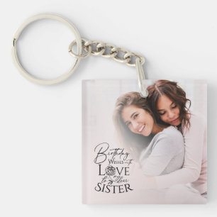Minimalist Birthday Photo Calligraphy Sister  Keychain