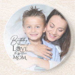 Minimalist Birthday Photo Frame Calligraphy Mom Coaster