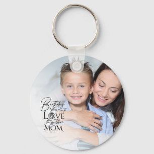 Minimalist Birthday Photo Frame Calligraphy Mom Keychain