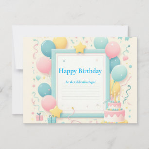 "Minimalist Birthday Postcard – Soft Pastel Frame 