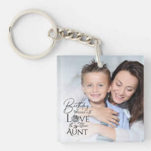 Minimalist Birthday Typography Photo frame Aunt Keychain