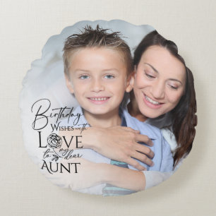 Minimalist Birthday Typography Photo frame Aunt Round Pillow